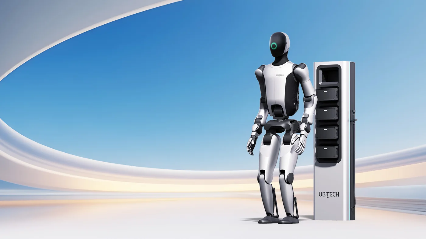 UBTECH Walker S2 autonomous battery swapping humanoid robot at charging station