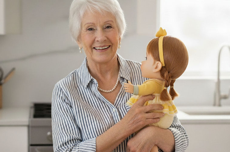 Spiritify Joy AI carebot for seniors shown as a tabletop companion robot for caregiver support